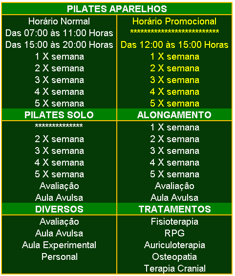 Attivita Tabela Horarios